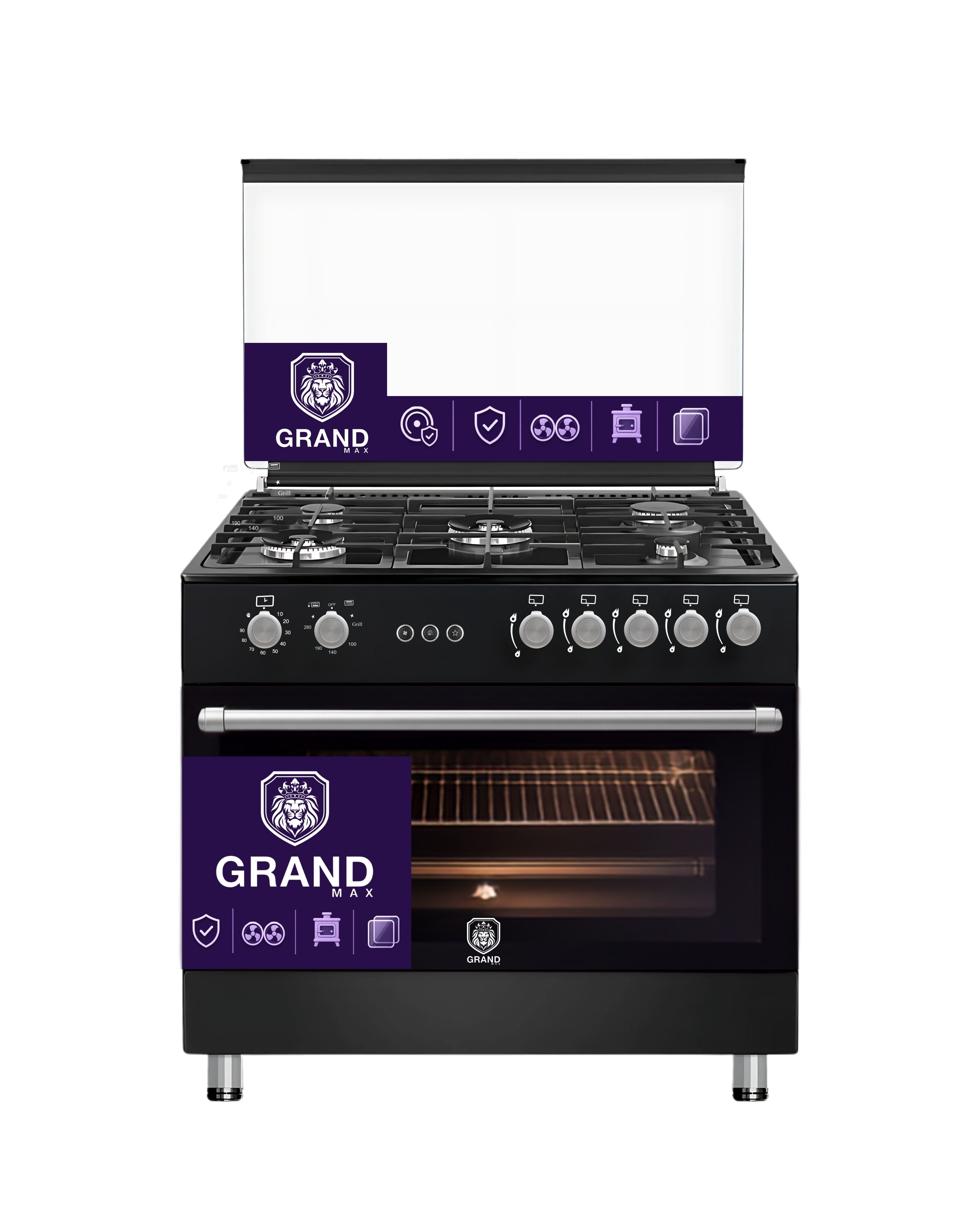 فرن غاز جراند ماكس 90 سم أسود GM922BK
